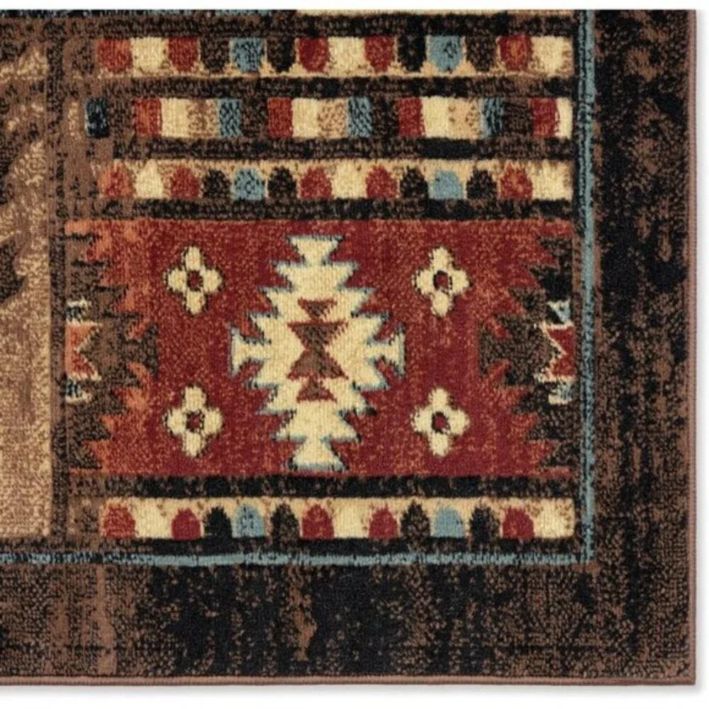 New 5.2x7.2 Buffalo Bear Rustic Area Rug, Brown Red Carpet for Home